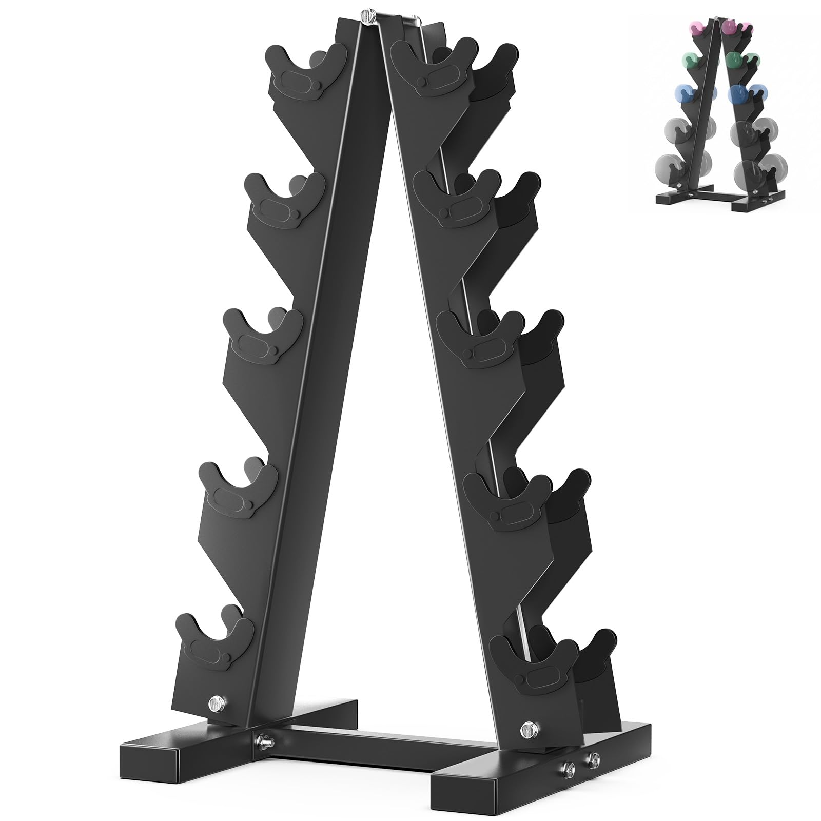 A-Frame Dumbbell Stand, Dumbbell Barbell Storage &amp; T Bar Row for Home Gym