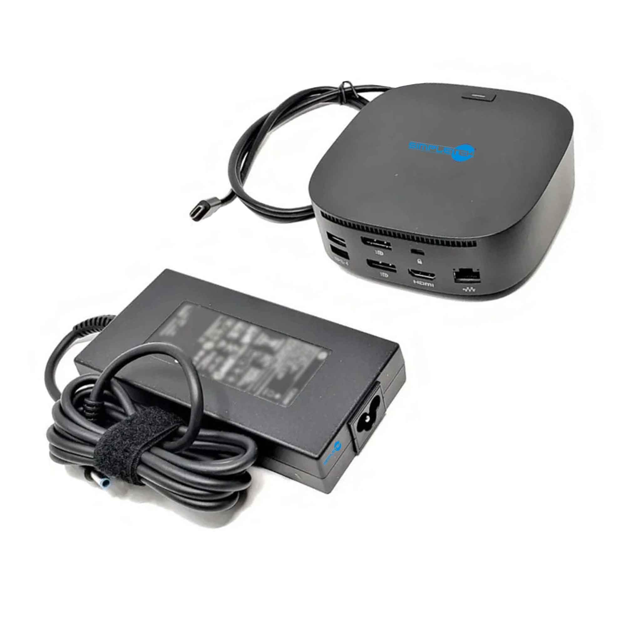 SIMPLETEK - Docking Station - Compatibile con HP | USB-C - 2x USB-A - 2x DisplayPort - HDMI - RJ-45 | Con alimentatore (Ricondizionato)