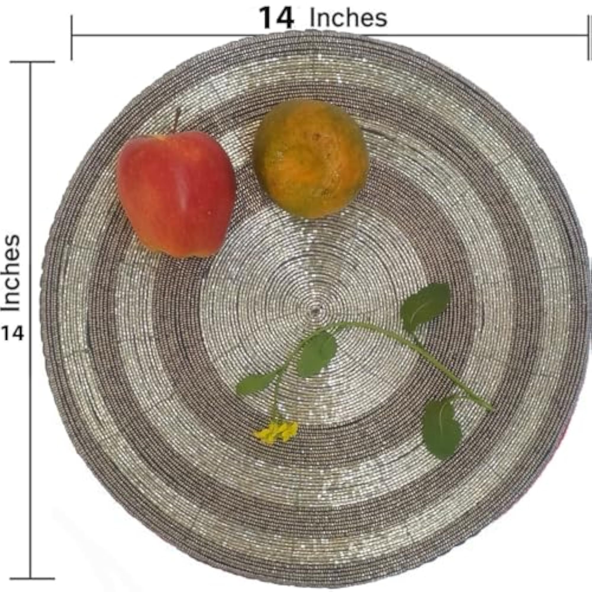 Decorative Handmade Beaded Round Placemat, Silver/Grey