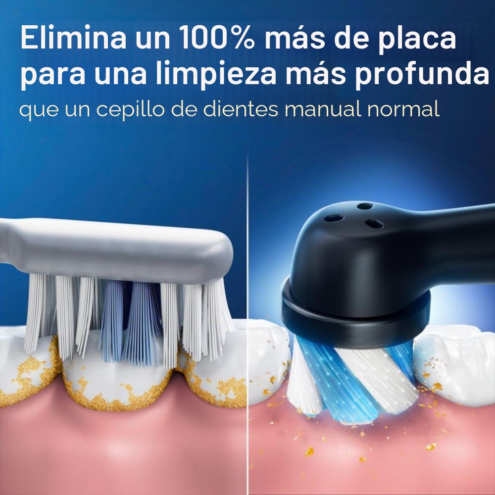 Oral-B iO Series 2 - Kit de inicio de cepillo de dientes eléctrico recargable, color negro noche con 2 cabezales de cepillo, sensor de presión automático para proteger las encías, 3 modos,