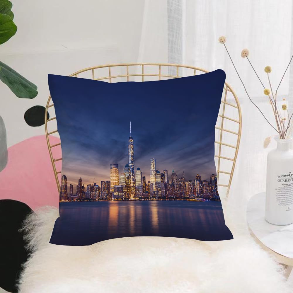 HYOSXW Cushion Cover,Throw Pillow Case Home Decorative for Living Room Bedroom Sofa Chair 16X16 Inch,City, New York Skyline Manhattan After Sunset Metropolis Downtown City Panorama,Pillowcase 40X40cm