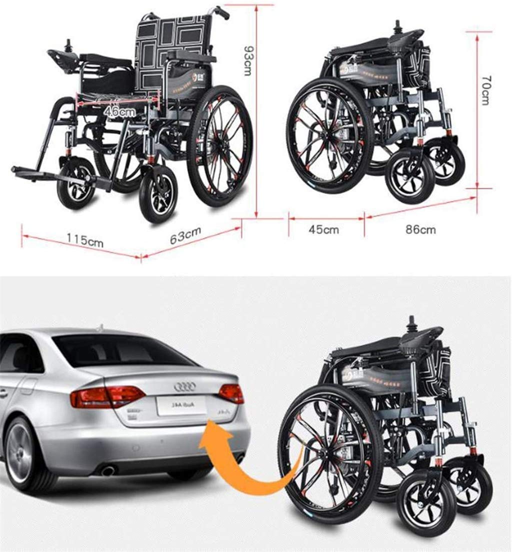 Carrozzina elettrica pieghevole sedia a rotelle elettrica deluxe per anziani disabili motorizzata leggera pieghevole sedia a rotelle elettrica pieghevole scooter, larghezza sedile 46 cm, capacità di p