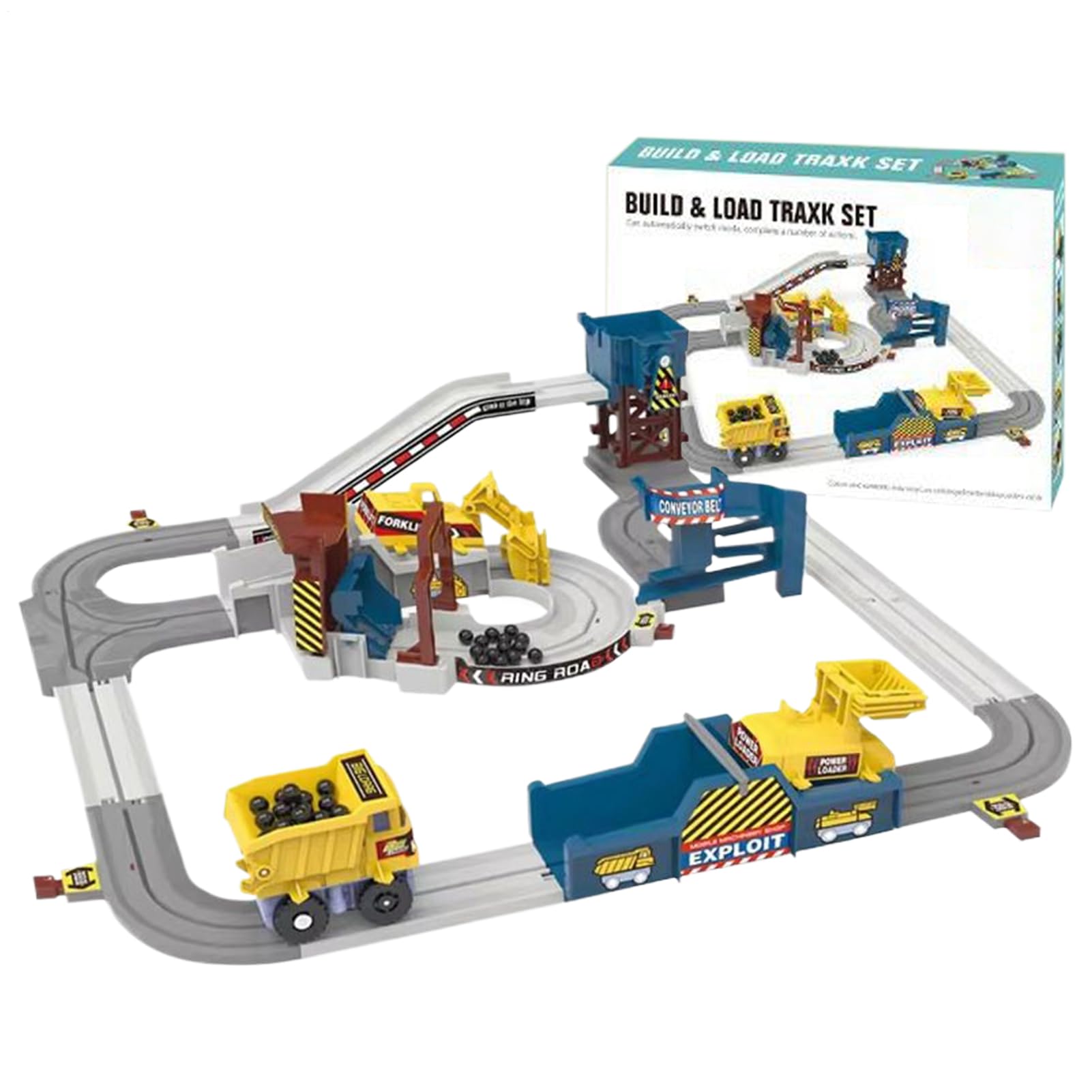Kids Race Track Set - Electric Train Adventure, Vehicles Flexible Construction Track | STEM Building Engineering Playset for Boys Girls Educational Assembling Car Toy Quarry Racing Fun