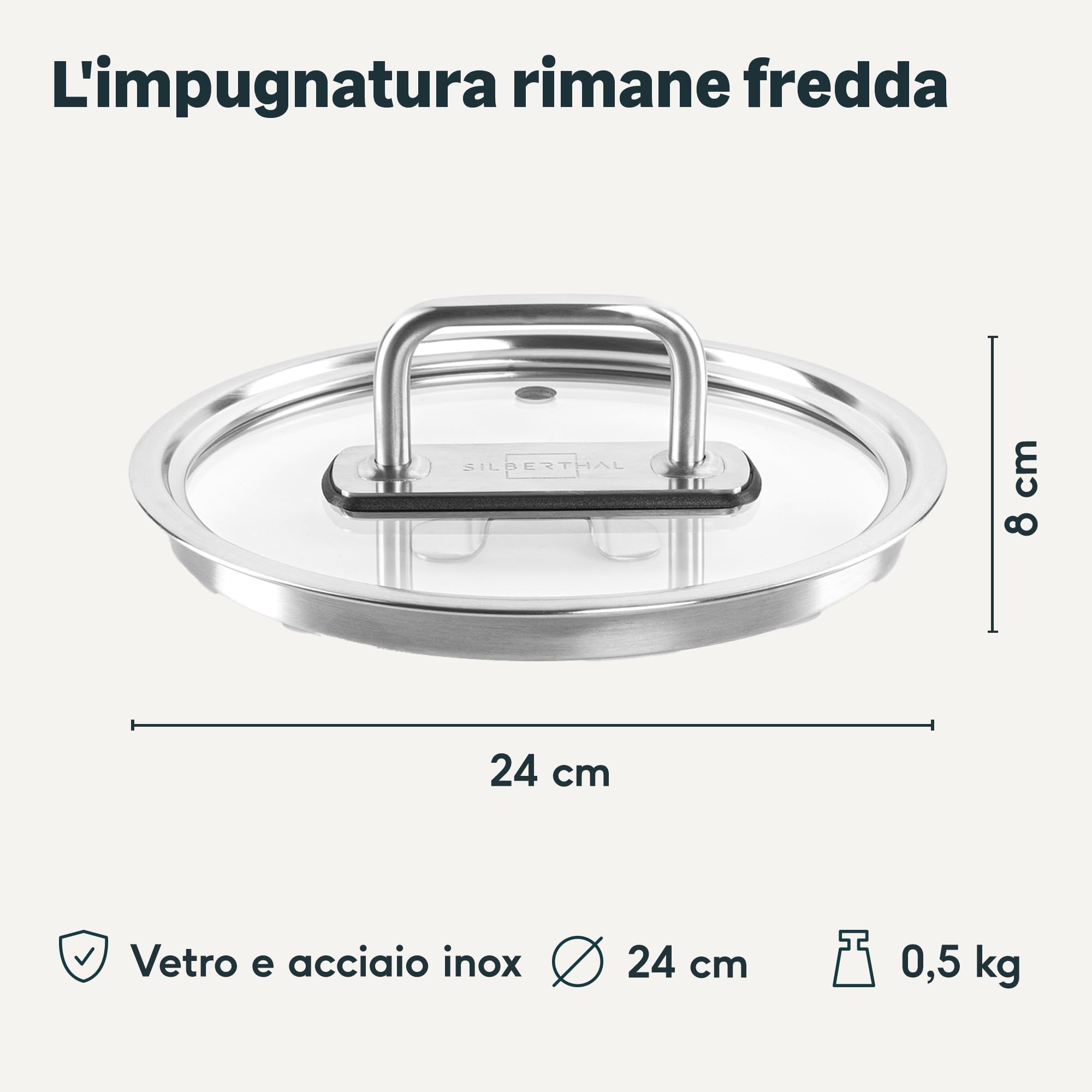 SILBERTHAL Coperchio pentola 24 cm - Vetro e acciaio inox - Coperchio padella e casseruola