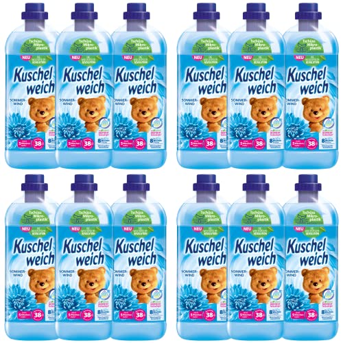 Kuschelweich Weichspüler - 12 x 1 l für je 38 Wäschen, kuschlig-weich - hautverträglich, mikroplastikfrei - Sommerwind