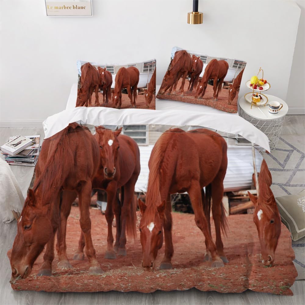 Funda Nordica Cama 180 Caballo Funda Edredon 260x240 Caballos 3D Fundas de Edredón Microfibra Suave Ropa de Cama de 3 Piezas con Cremallera y 2 Fundas de Almohada K-1295
