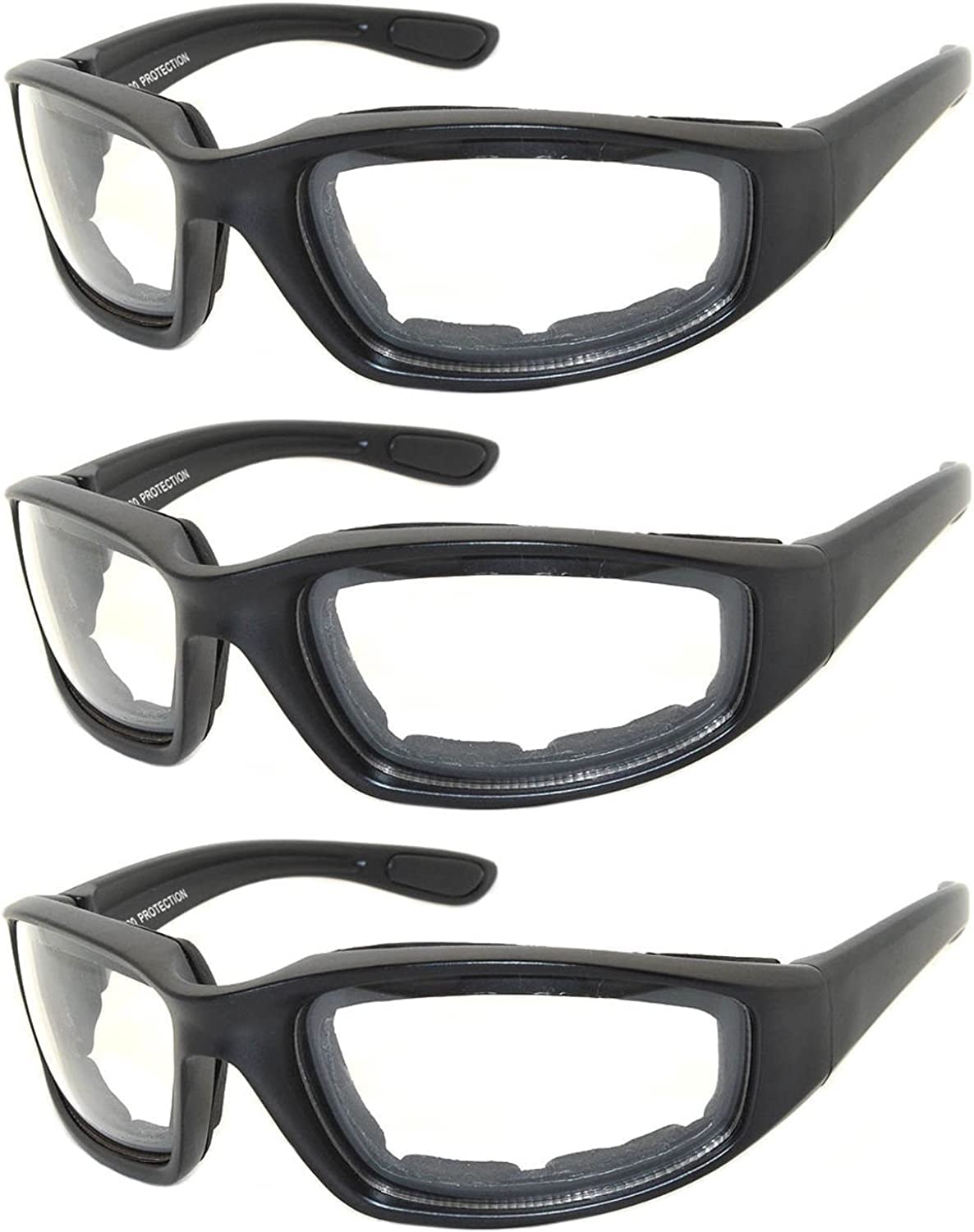 OWL 3 Pack Motorcycle Riding Glasses, Padded Sport Sunglasses, Assorted Colors for Men and Women