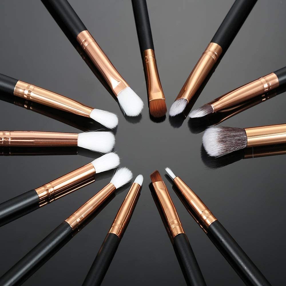 Pennelli for il trucco degli occhi 12 PCS Pennelli for il trucco dell'ombretto Set Set di peli sintetici morbidi Manico in legno for ombretto, sopracciglio, eyeliner, miscelazione e correttor
