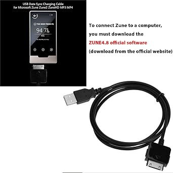 Adhiper Replacement USB Sync Data Transfer Charging Cable Copper Wire Charger Cord Compatible with Microsoft Zune Zune2 ZuneHD MP3 MP4 Player - Only Fit Zune, Not Fit Sandisk (3.3ft/Black)
