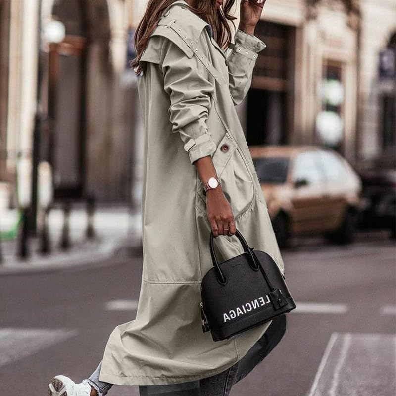 Trench Rain Coats for Women Light Weight Drawstring Windbreaker Hooded Long Sleeve Button Fall Jacket with Pockets3