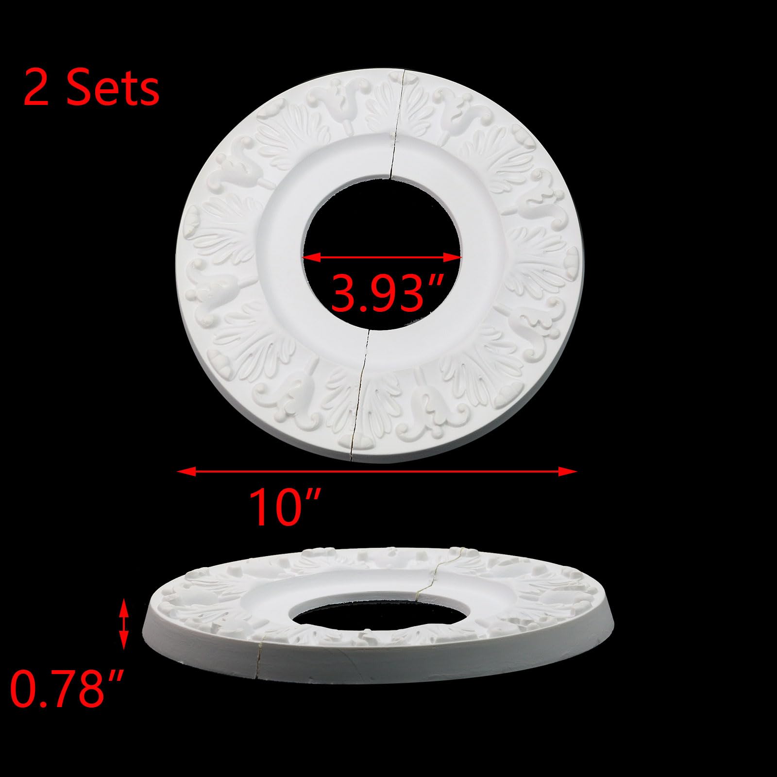 T Tulead 2 Sets Split Decorative Ceiling Medallion, White, 10" OD, 3.93" ID — Amazon image 2