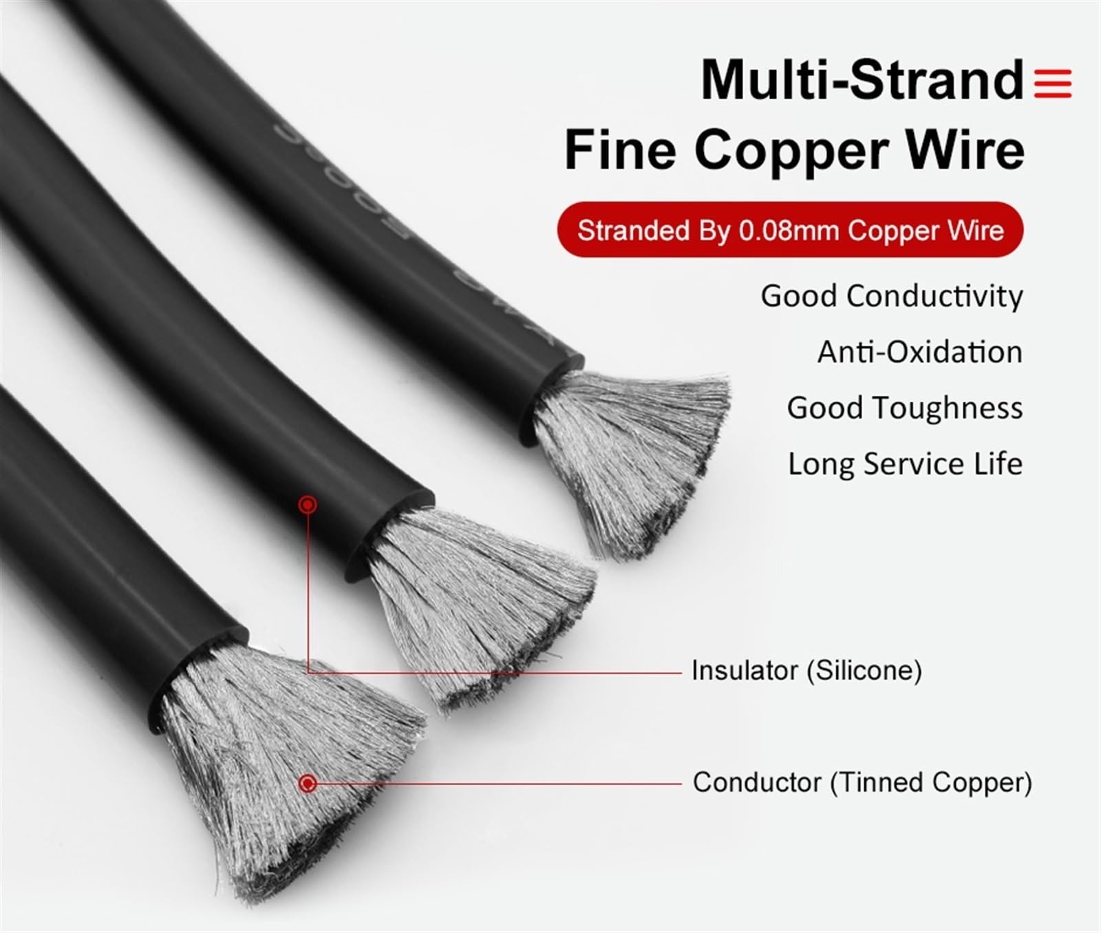 Cables Flexibles de Silicona, Cable de Silicona súper Suave, 600V, Negro, Rojo, 2-16 AWG, Cable de Cobre estañado Resistente al Calor(Each 3meter 4 AWG-25mm2)