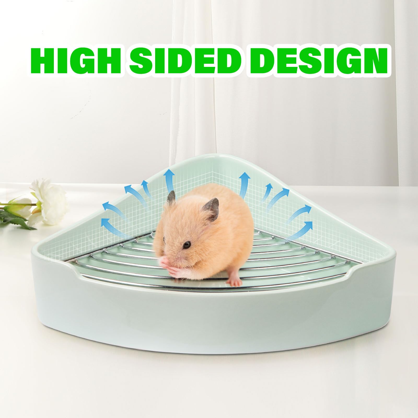 Caja de arena esquinera de cerámica para mascotas pequeñas, a prueba de puntas, resistente a las mordidas, perfecta para hámster, cobaya, deslizador de azúcar, erizo, hámster sirio, chinchilla,