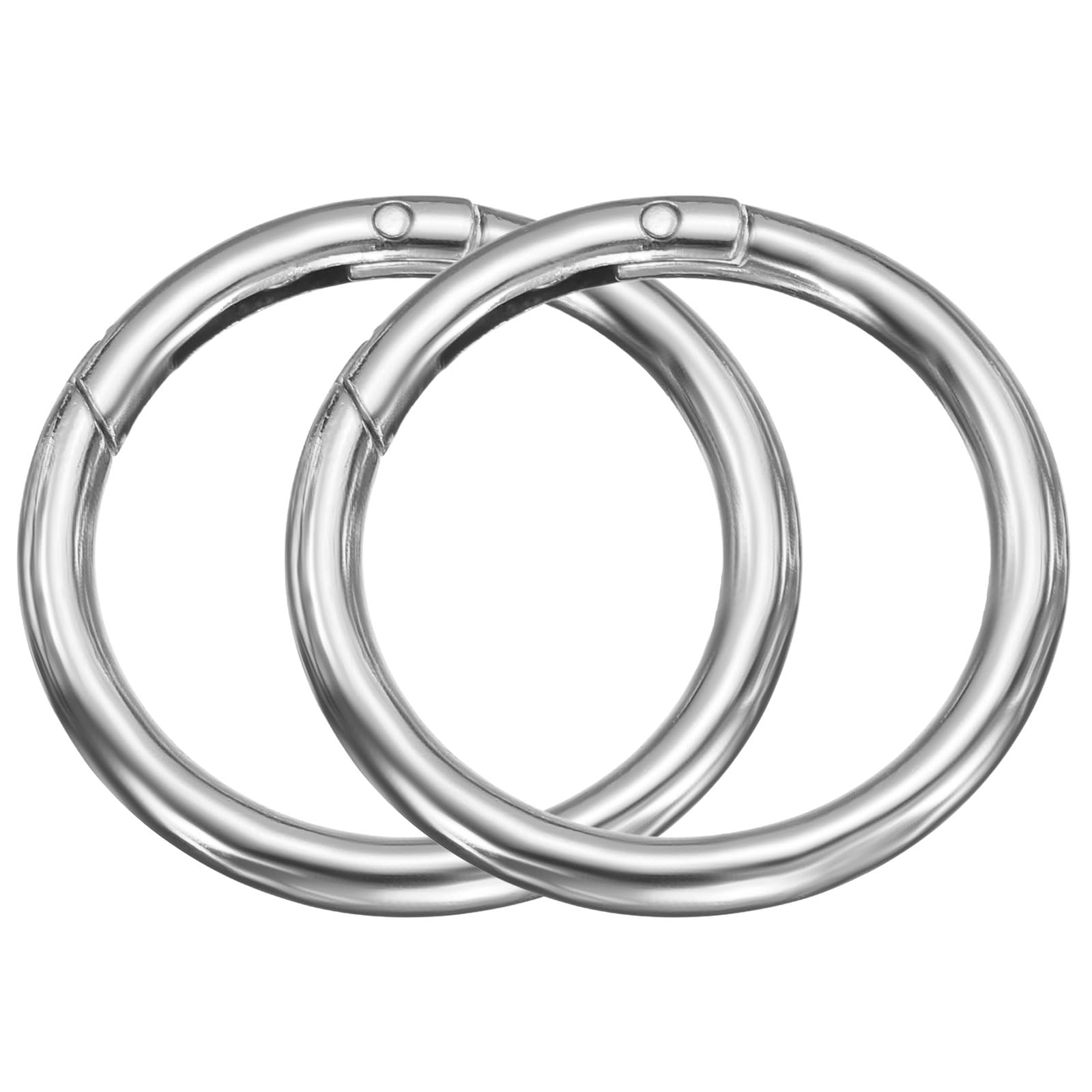 sourcing map 2pcs Metal Spring O Rings 1.5" Trigger Spring Keyrings Buckle Round Snap Clip for DIY Keychains Bag Purse Handbag, Silver Tone