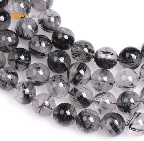 Miniatura 695 de GEM-Inside - Cuentas sueltas de piedra de lava negra natural de 0.315 in para hacer joyas, 15 pulgadas Cordierita de grado A