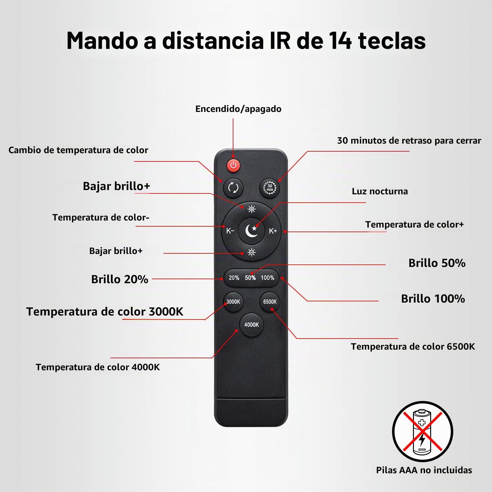 KYOTECH Lámpara LED de Espejo Baño Regulable Con Control Remoto 40cm 12W 800LM 3000K-6500K Iluminación para espejo Impermeable IP44 LED Espejo Baño Iluminación para Maquillaje con Interruptor
