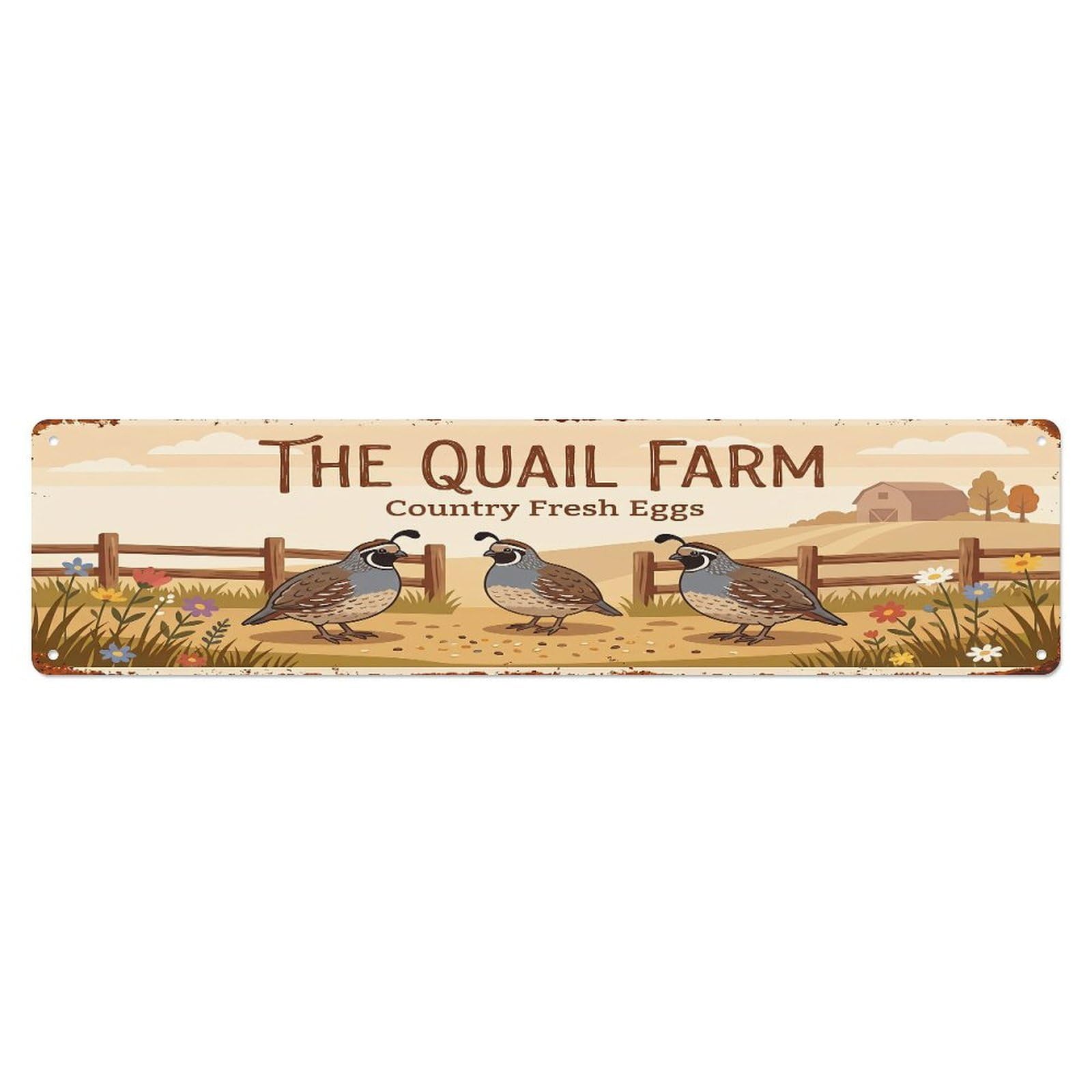 Vintage Quail Farm Scene Country Fresh Eggs Metal Tin Sign
