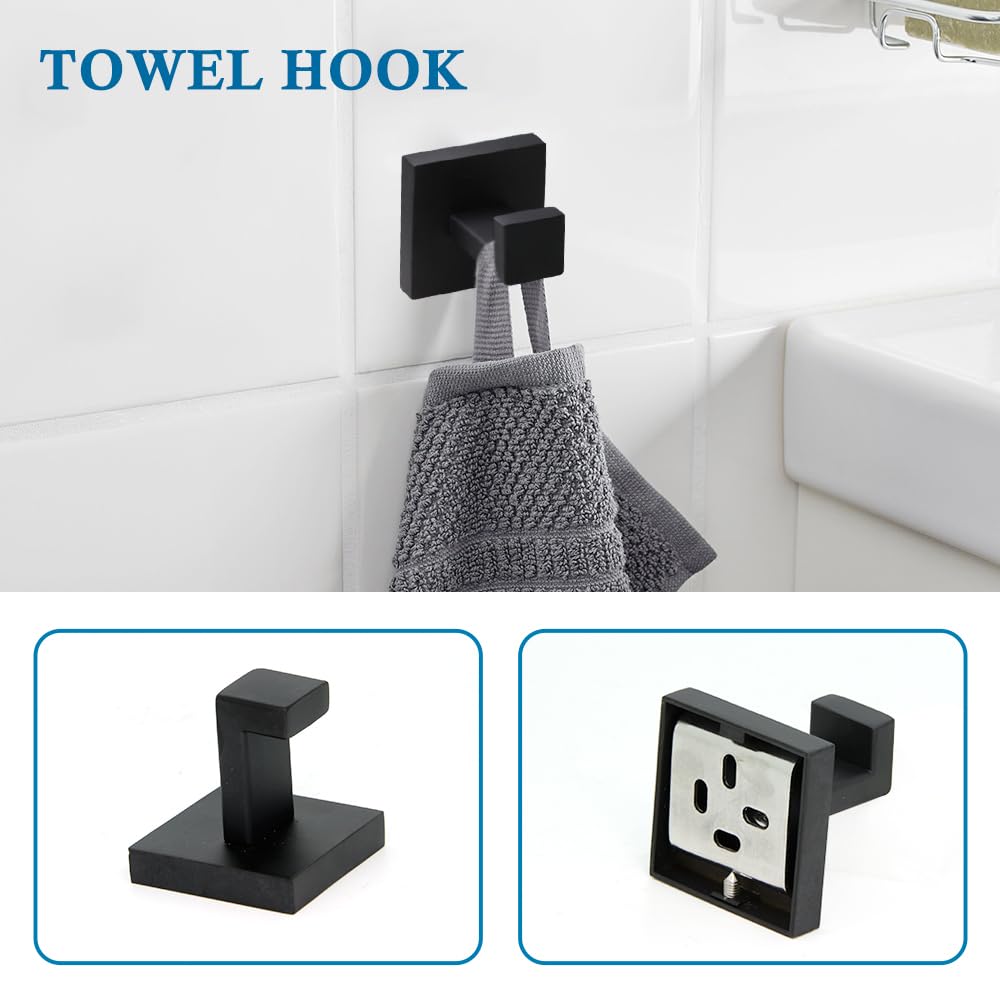 4-Piece Bathroom Hardware Accessories Set, Include 16 Inch Towel Bar, Toilet Paper Holder, Hand Towel Rack, Towel Hook, Matte Black