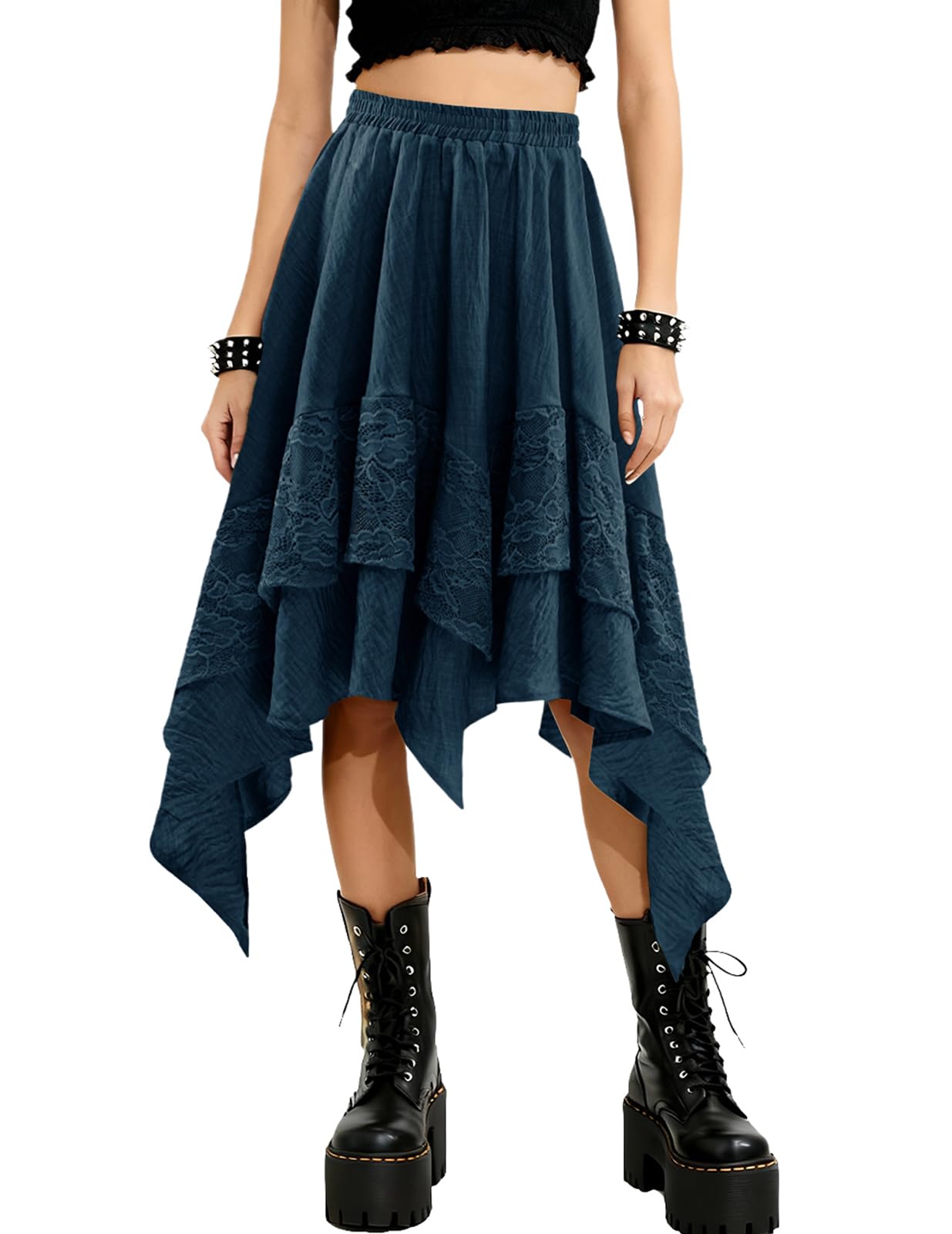 Bridesmay Women's Renaissance Skirt Flowy lace Tiered Asymmetrical Fairy Midi Skirts