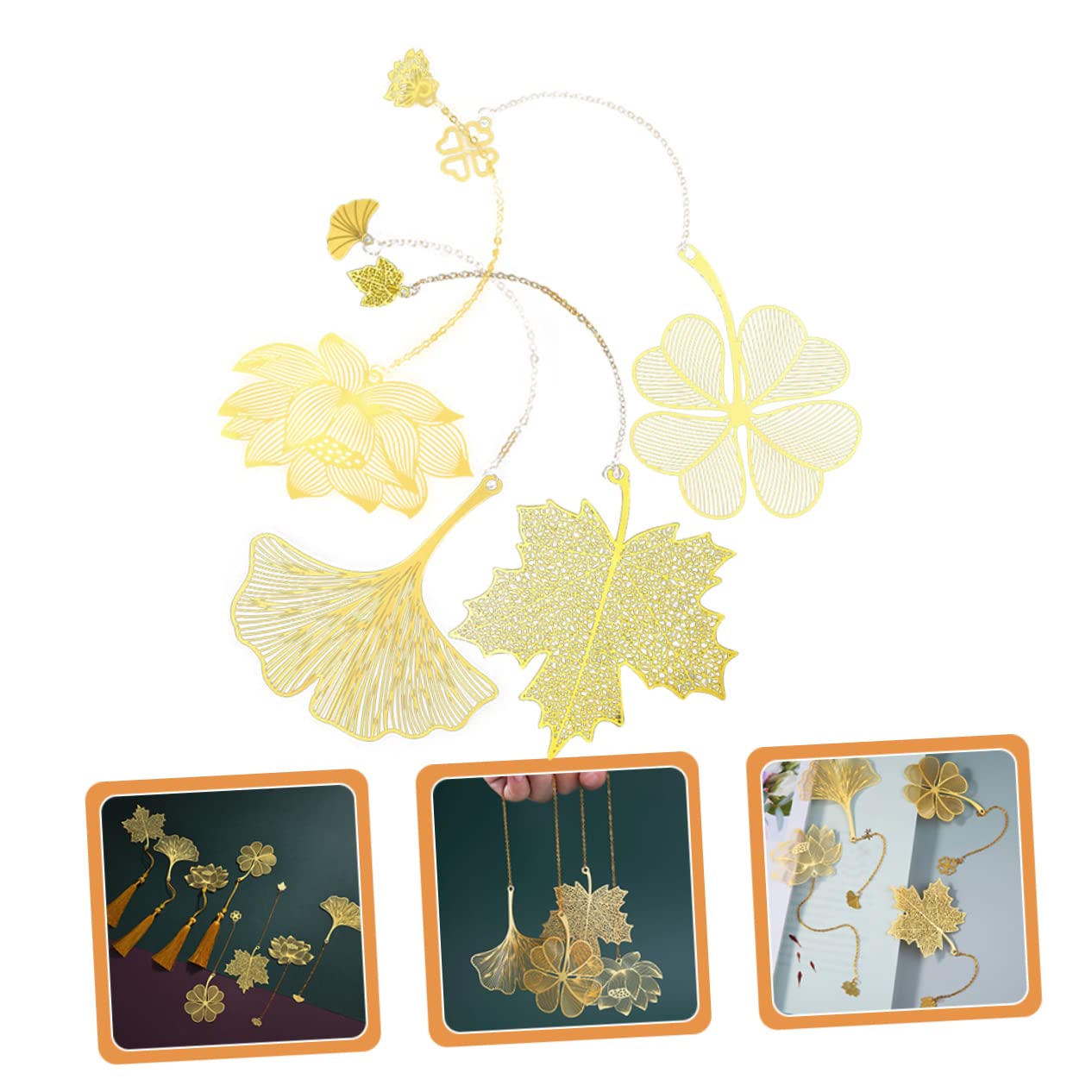 Lurrose 20 Pz Segnalibro Segnalibri a Foglia Vuota Arredamento Vegetale Regali Per i Lettori Arredamento Autunnale Adesivi Per Bambini Segnalibri in Stile Catena Golden Metallo