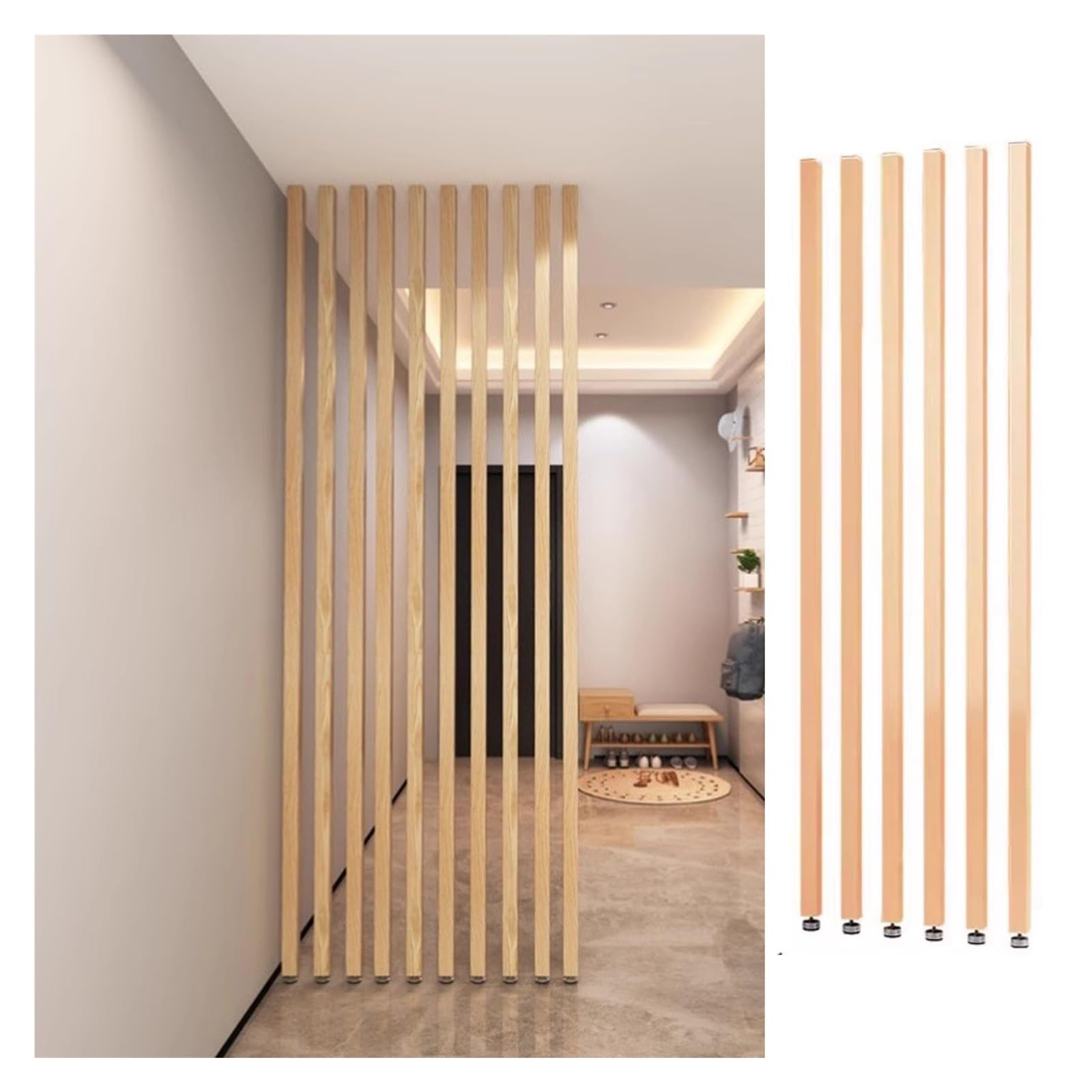 Cloison de séparation en lattes de bois réglable 70-250 cm Lot de 6