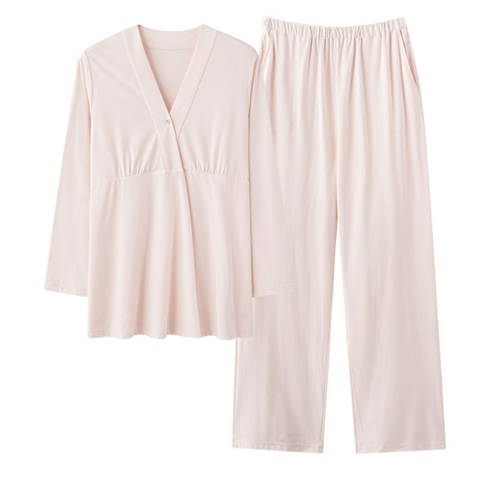 Set di pigiama per allattamento da 2 pezzi, per donne incinte, con imbottitura sul petto integrata, vestibilità elastica, con pantaloni, pigiama per allattamento al seno integrato