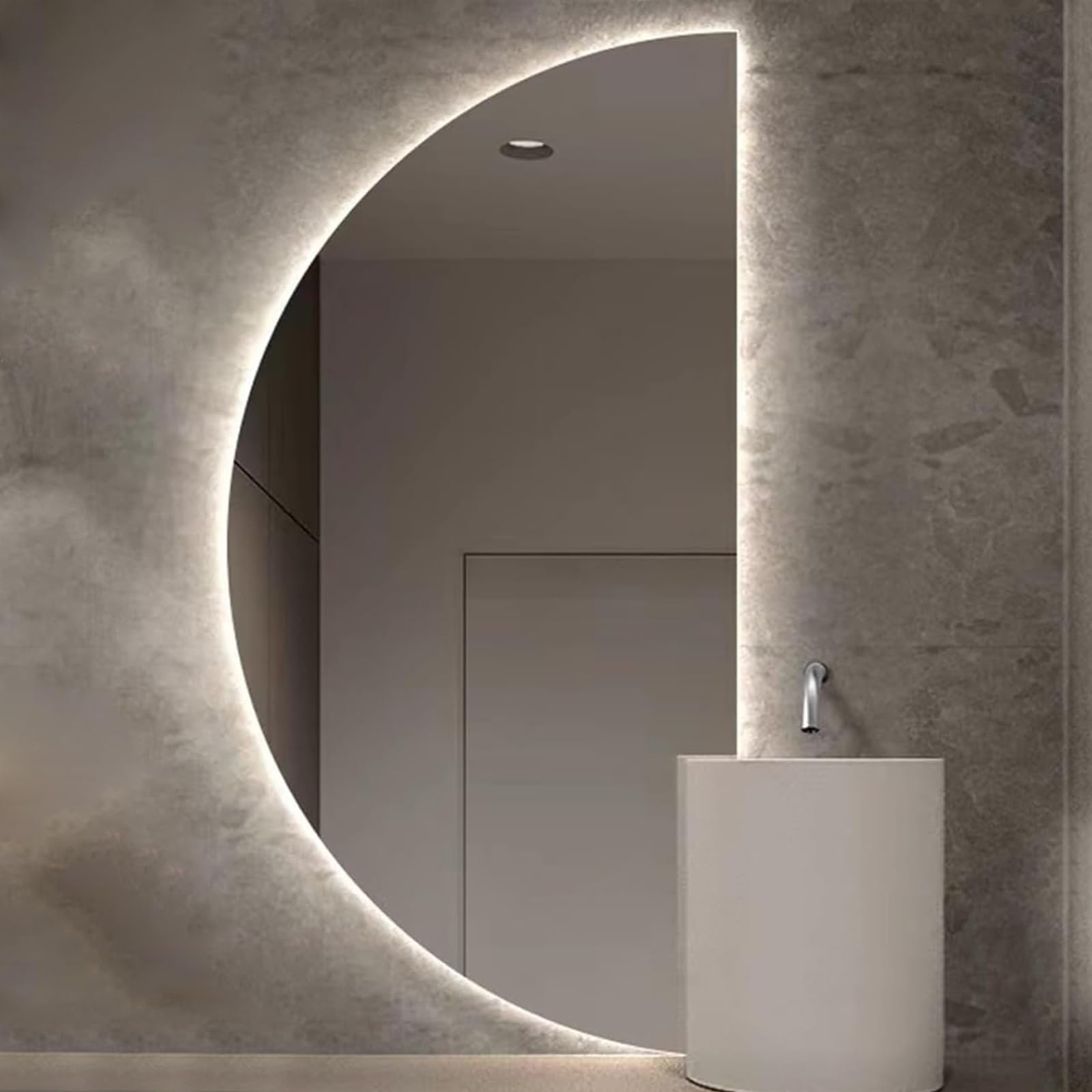 THNSAWX Half Circle Bathroom Mirror, Semi Moon Wall Mirrors, Anti-Fog Makeup Mirrors, 3-Color Dimmable, Backlit Vanity Mirror, for Living Room, Cloakroom(Left,40x80cm/15.7x31.5in)