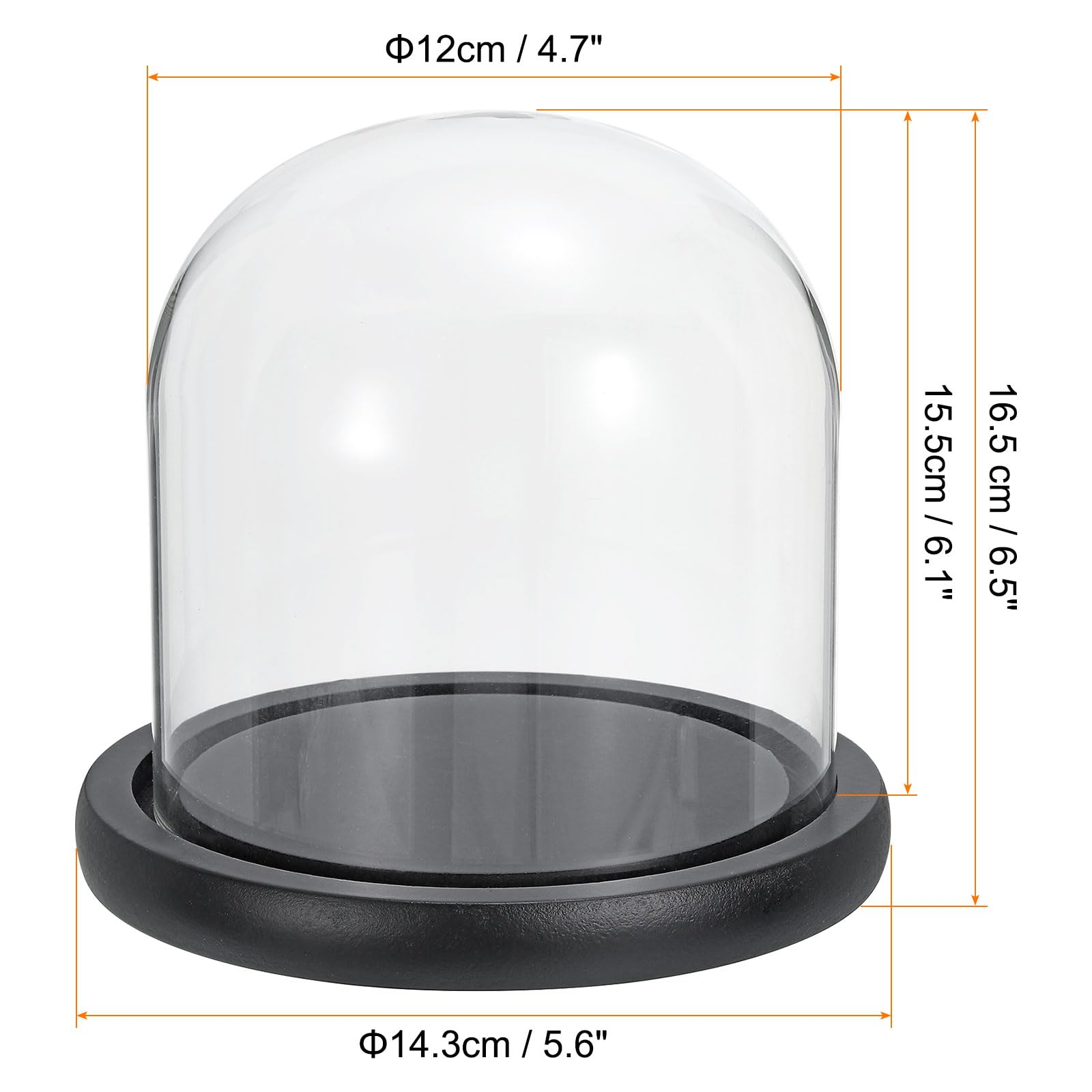 PATIKIL 6.1"x4.7" Claro Campana Vidrio Cúpula, Vidrio Campana Tarro Expositor Estuche Mesa Centro con Negro Madera Base para Navidad Hogar Decoración