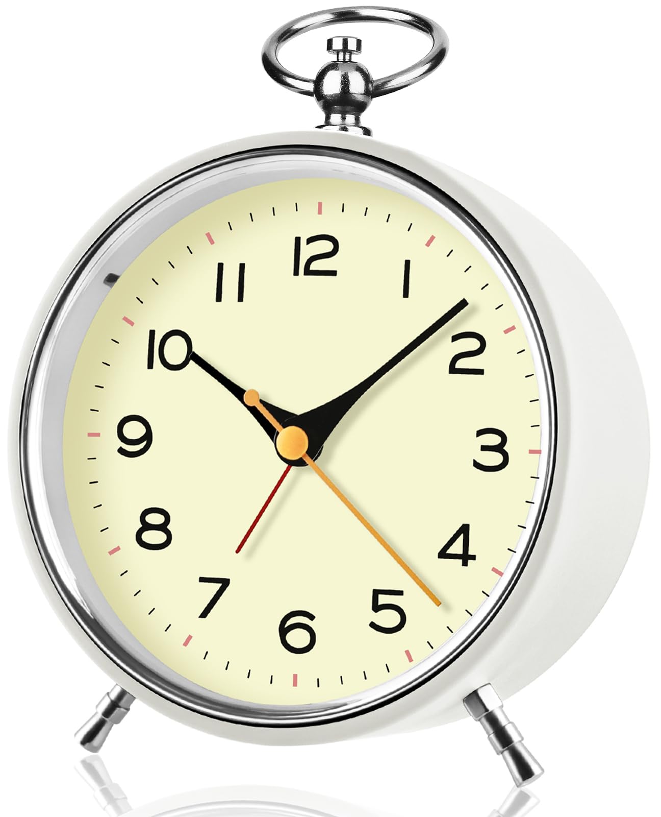 SOCICO Analogue Alarm Clock for Bedroom With Night Light, Retro Design, Snooze Function, Non-Ticking, Battery Operated - Bedside Table Clock for Heavy Sleepers (White)