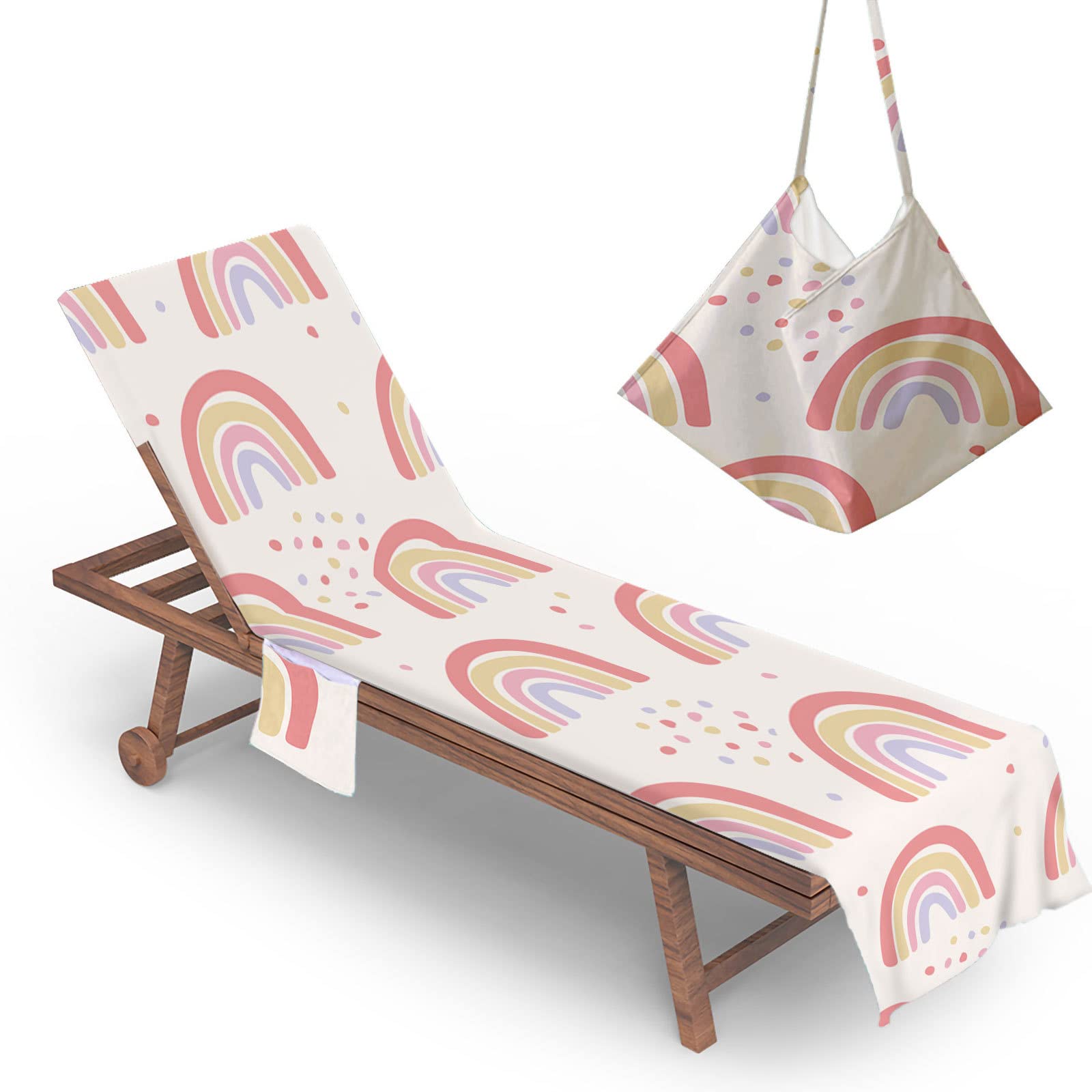 RRrawgff Beach Chair Cover Towel Cartoon Rainbow Print Beach Towel Lounger Bags with Pockets, Fitted Microfiber Sunbed Towels Summer Outdoor Sun Lounger Towels (73x210cm,Style D)