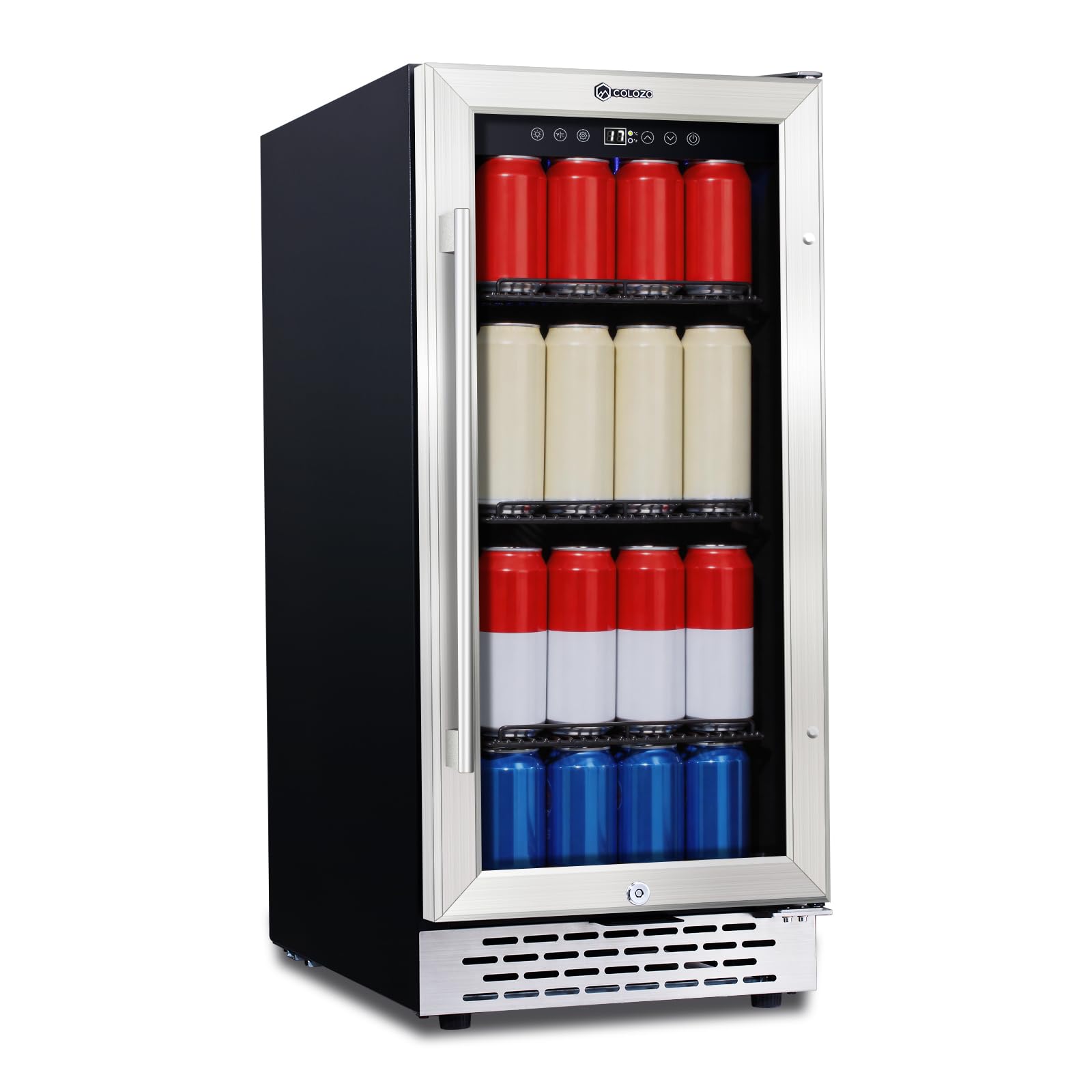 COLOZO 15 Inch Beverage Refrigerator Under Counter, 130 Cans Beverage Fridge with Tempered Glass Door & Lock, 37-65°F Beverage Cooler For Home/Bar, Built-in/Freestanding Mini Drink Cooler(3.53 cu.ft) on Fridge.com