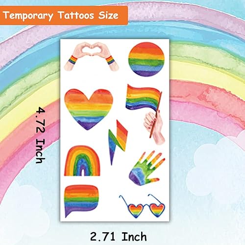 Miniatura 3 de 100 tatuajes temporales de arco iris – Tatuajes de orgullo arco iris bandera corazón tatuajes temporales para recuerdos de fiesta de orgullo