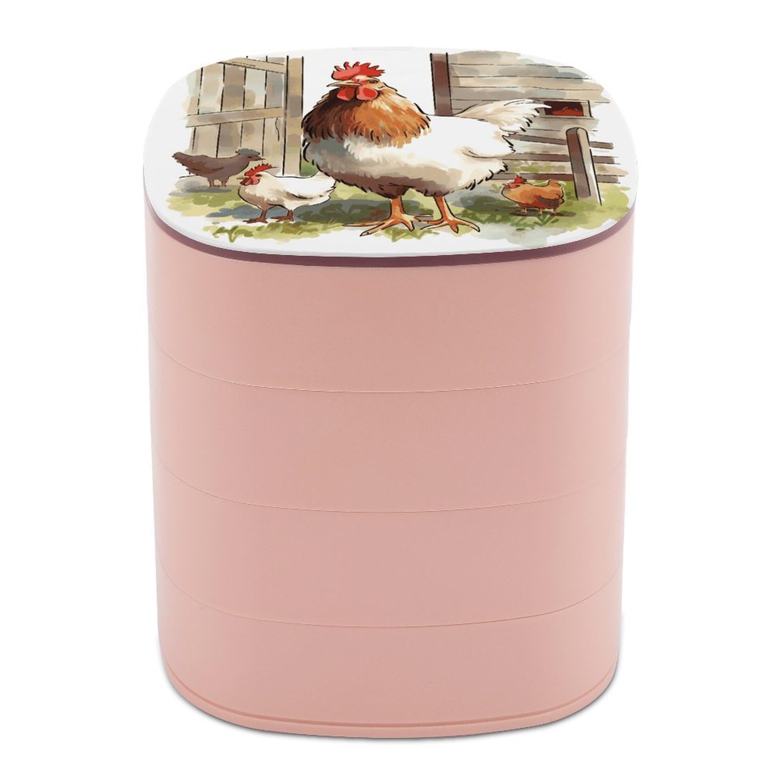 VstaDank Farm Animals Jewelry Box 360° Rotatable Jewelry Organizer 4 Layers Jewelry Case with Lid Fashion Portable Earring Holder for Bracelets Rings Bracelets Vanity
