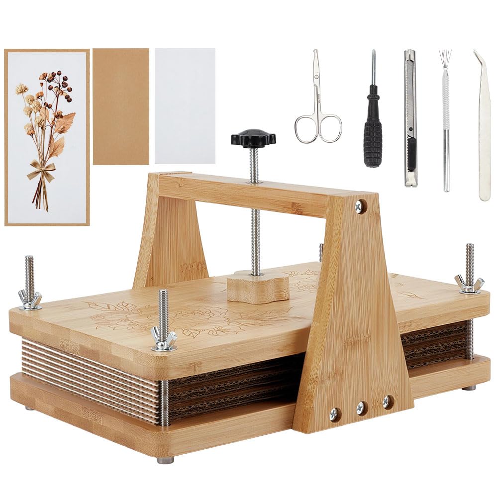 ORIGACH Kit de prensa de flores de impresión uniforme, juego de prensa de flores grande de madera multicapa para preservar flores secas, regalo de arte para amantes de las manualidades, 28 × 21 × 14