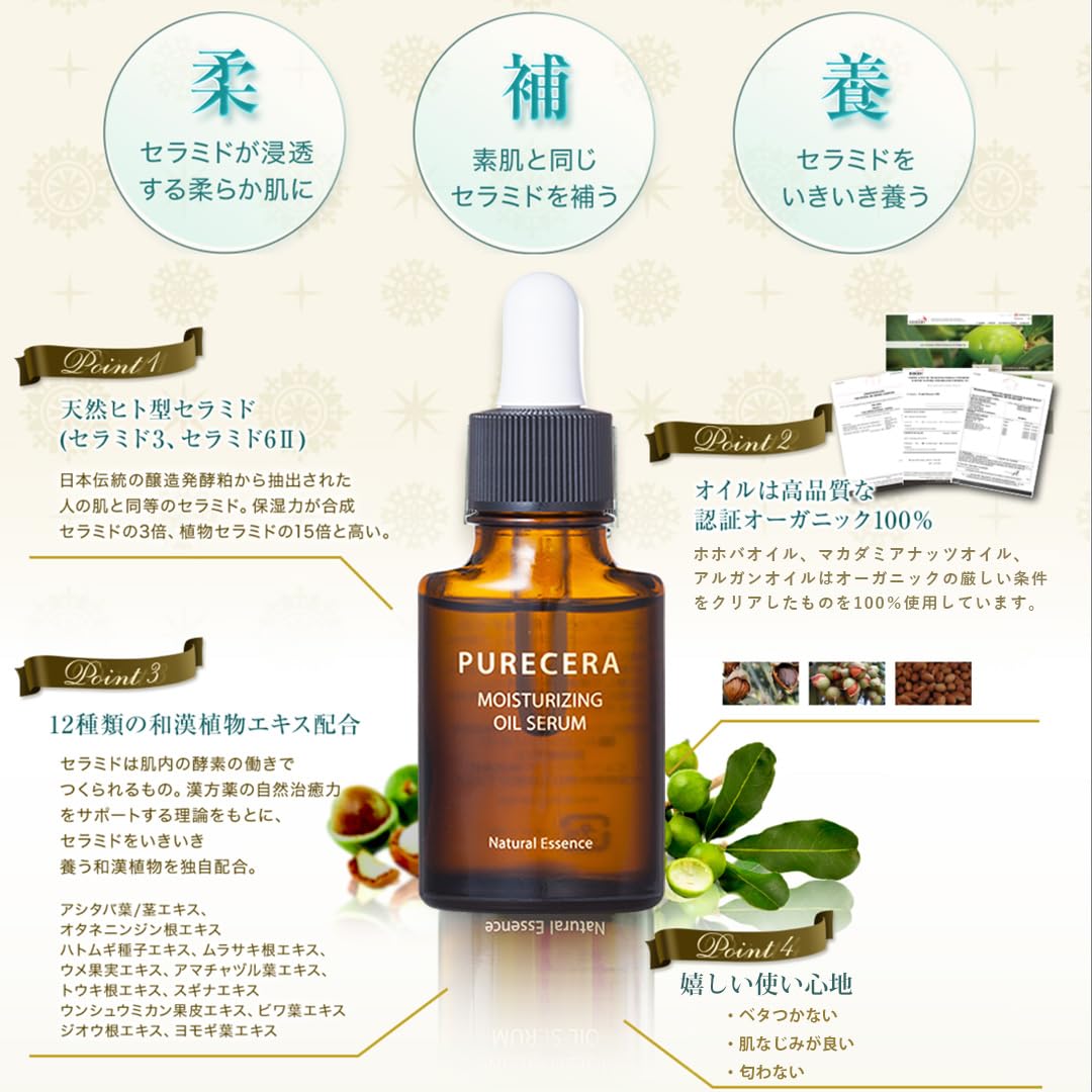 Amazon | [ピュアセラ] ヒト型セラミド配合 美容オイル 【ホホバオイル