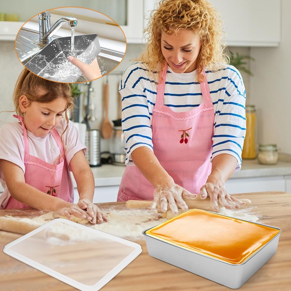 Gohytal Teglia da forno in acciaio inox con coperchio ermetico, 2 spatole per torte, teglia rettangolare per arrostire, lavabile in lavastoviglie, per casseruole, torte, brownie lasagne