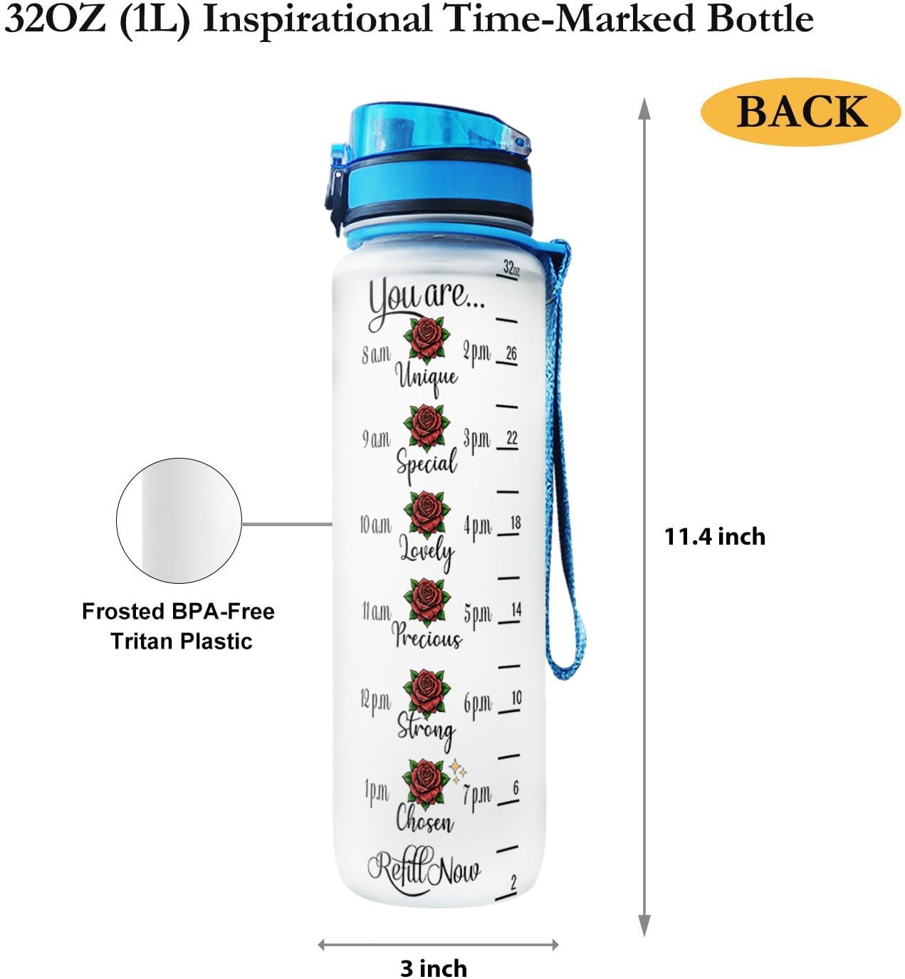 32oz 1liter Tale as Old as Time Beast and Rose, Inspirational Motivational Water Tracker Bottle with Times Marker & Removable Strainer, Water Bottle with Time to Drink for Sports, Home, Work