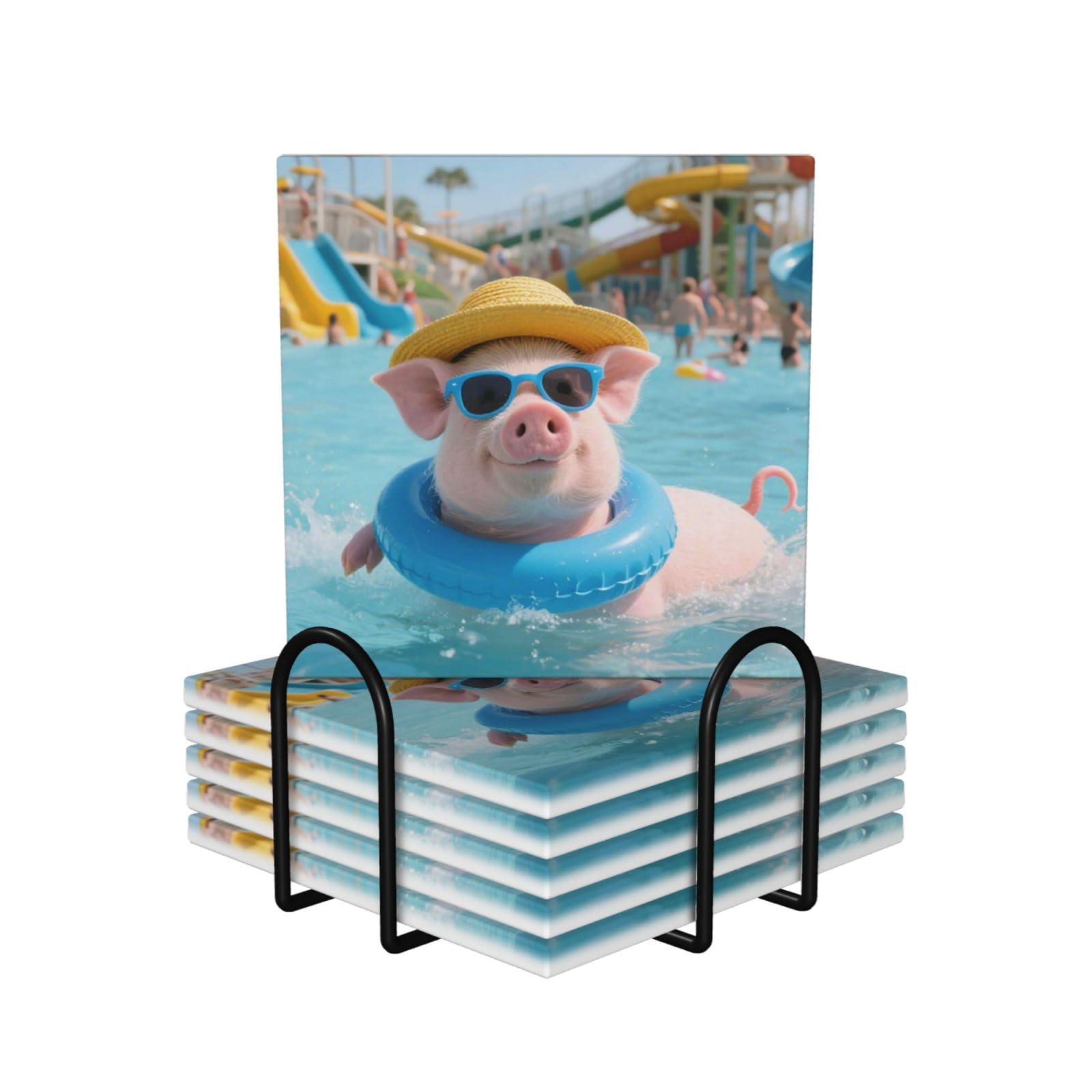 Dessous de verre absorbants en céramique lot de 6 avec support pour table