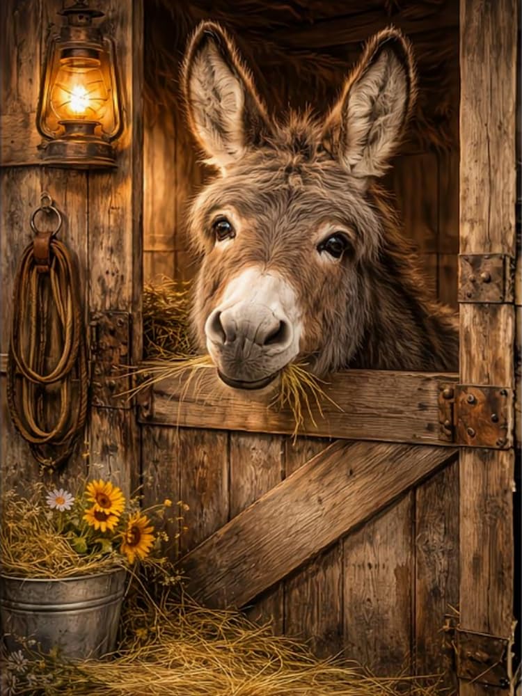 GLTEYACO Embroidery Cross Stitch Kit Donkey 11CT Stamped Cross Stitch Kits DIY Adult Beginners for Pre-Printed Needlepoint Crafts 40x50 cm