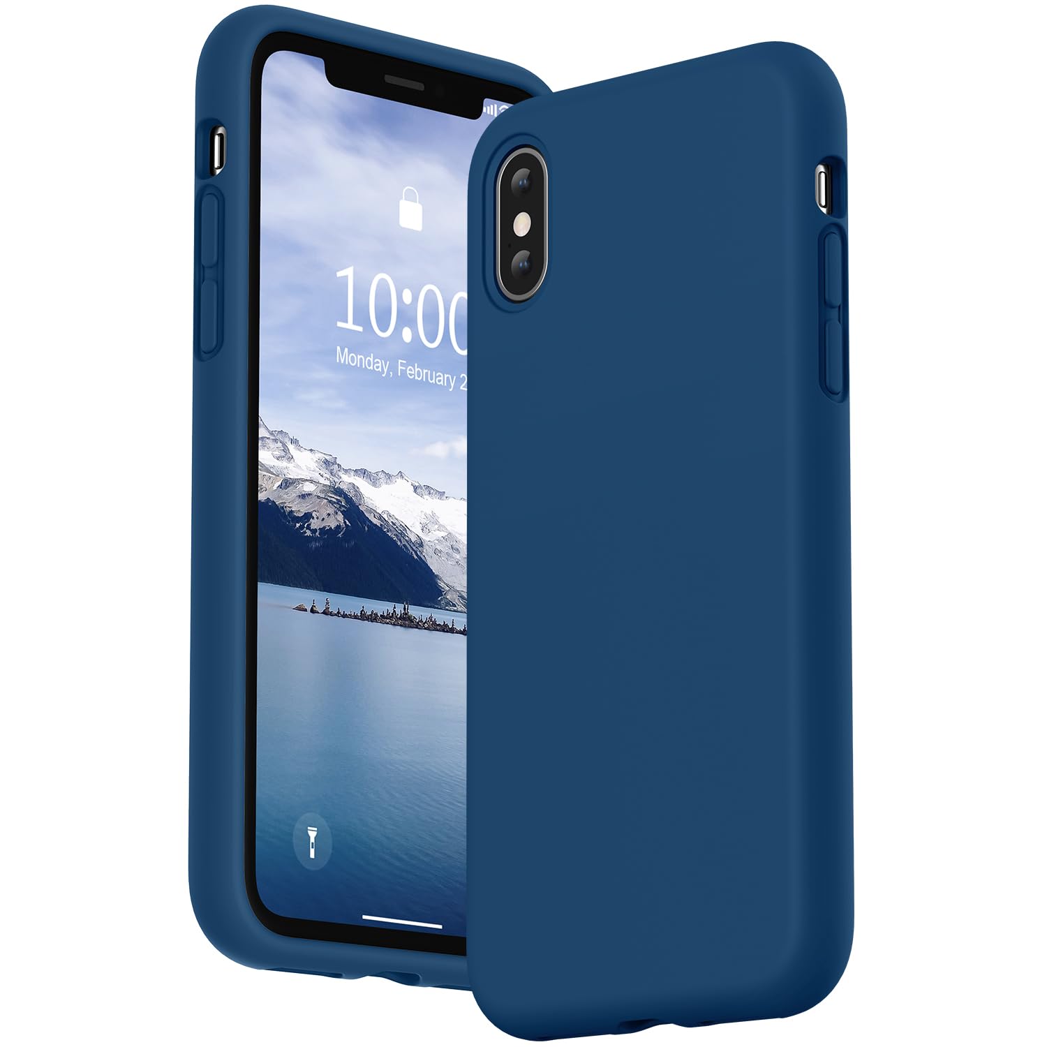 SURPHY Cover Compatibile con iPhone XS, Cover Compatibile con iPhone X, Custodia per iPhone X XS Silicone Cover Antiurto con Fodera in Microfibra Full Body Case per iPhoneX XS 5.8", Blu Orizzonte
