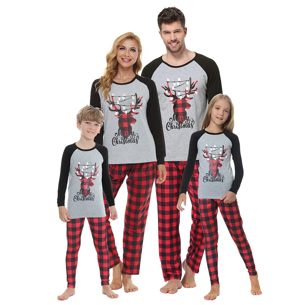 VENTELAN Family Matching Christmas Pajamas Set Holiday Santa Claus Sleepwear Xmas PJS Set for Couples and Kids Men X-Large Grey Deer