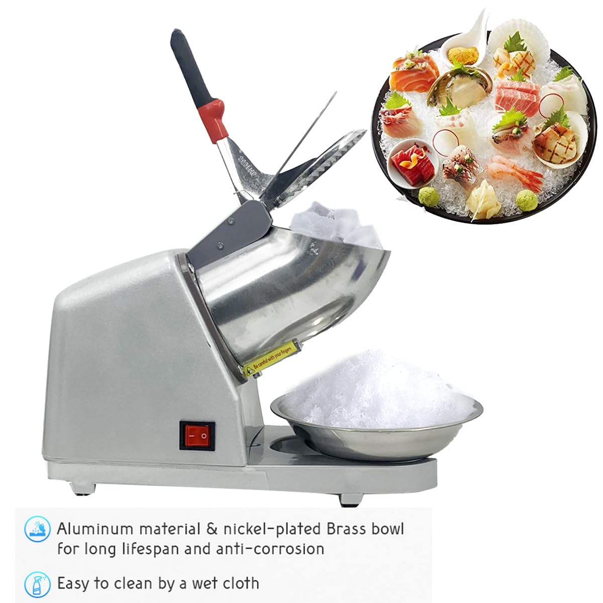 Elettrico Tritaghiaccio,Tritaghiaccio a Doppia Lama 300W, con Ciotola in Acciaio Inossidabile,Cono della Neve del Ghiaccio di Tritaghiaccio,per Bar e Ristoranti(Bianco Argento)