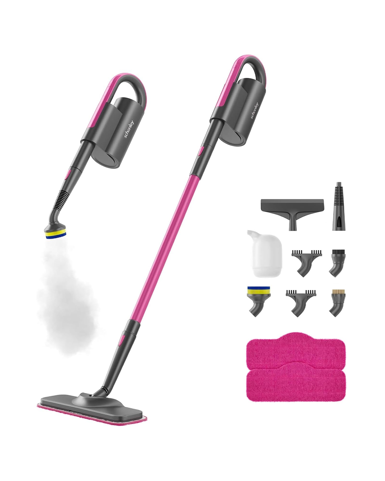 schenley steam mop cleaner with detachable handheld steamer for cleaning hardwood laminate floor tiles and grout with 13-in-1 multi-purpose accessories and washable microfiber pads