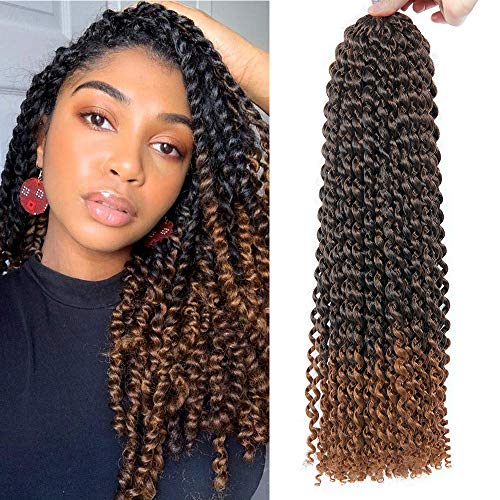 Passion Twist Crochet Hair 6Packs 18Inch Pre-looped Passion Twist Crochet Braids Water Wave Synthetic Braiding Hair Extension (1B/30)