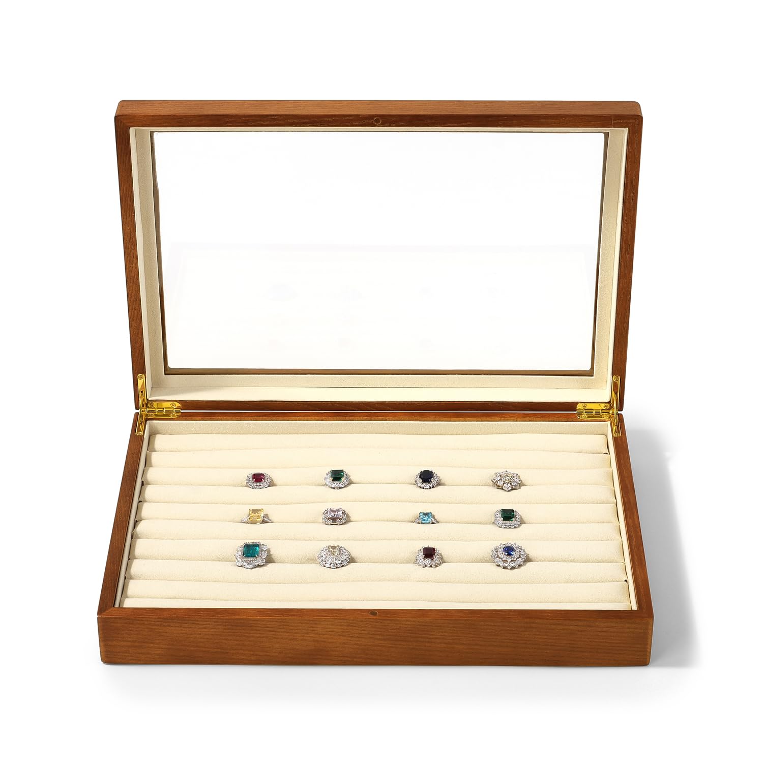Oirlv Legno Massiccio 9 Slot Scatole Per Gioielli Per Anello Orecchini Storage Box, Scatola Di Gioielli Signore, Scatola Espositiva,Portaoggetti(Bianco Crema)