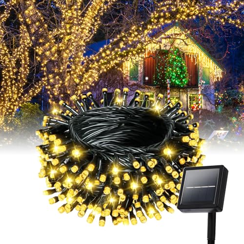 Lycklig String Solar Lights Outdoor Waterproof - 200 LED Extra-Long 82ft Solar Lights Outdoor String - Solar Powered Strings Light Waterproof for Tree Patio Garden Party Decorations Warm White