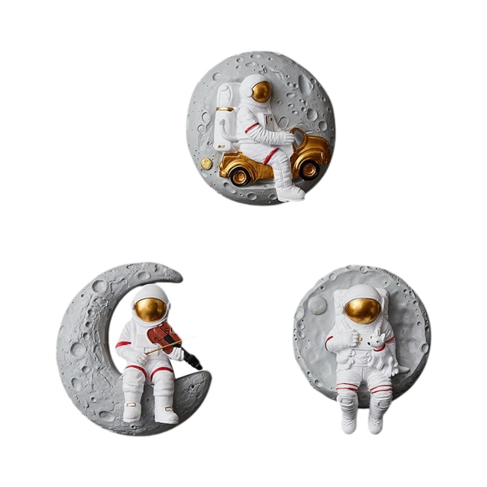 KUKUUU 3 figuras de astronauta montadas en la pared, bonitos adornos de espacio, oficina, hotel, bar, decoración