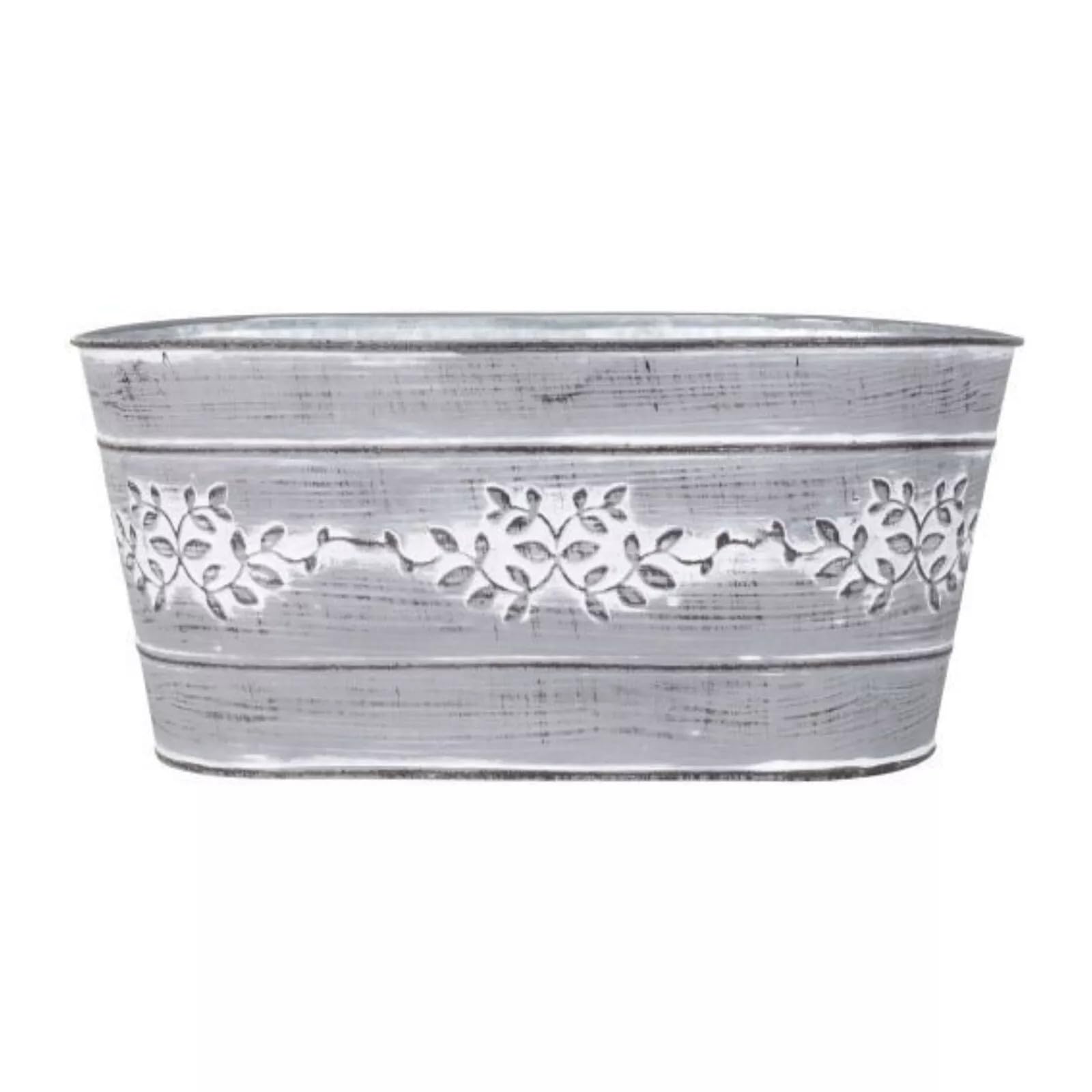 Grey Metal Leafy Vine Tin Trough 24cm Planter Indoor Garden Flower Plant Pot