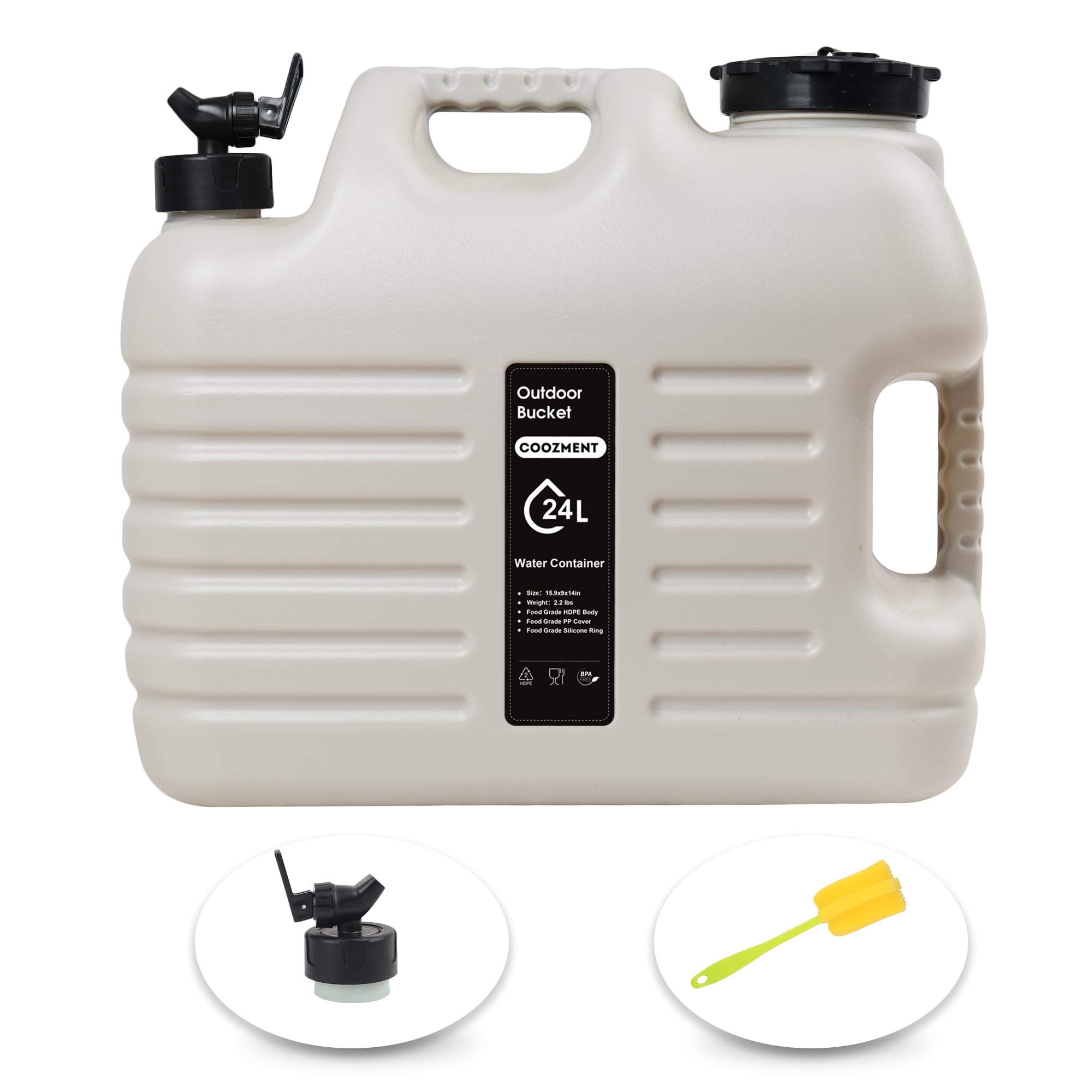 COOZMENT 6.4 Gallon(24L) Portable Water Containers with Spigot, BPA Free Water Jug, Beige Water Tank, Multifunction Water Storage Containers for