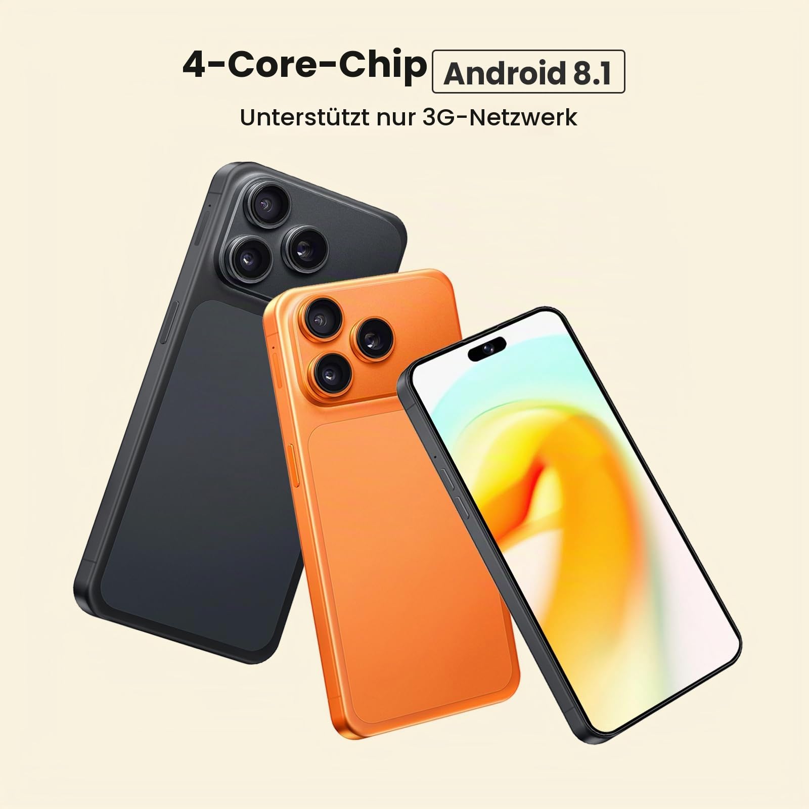 Fine Life Pro Android-Telefon, 6.6-Zoll-Bildschirm, 3G-Network Smartphone, Dual-Kameras, 1GB RAM, 16GB ROM, erweiterbar 128GB, Dual-SIM-Karten, geeignet für Anfänger (135black)